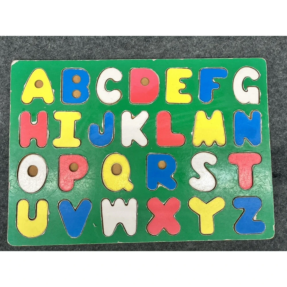 VTG Wooden ABC Alphabet 123 Number Puzzle Set of 2 Flat Inlay Toddler Montessori